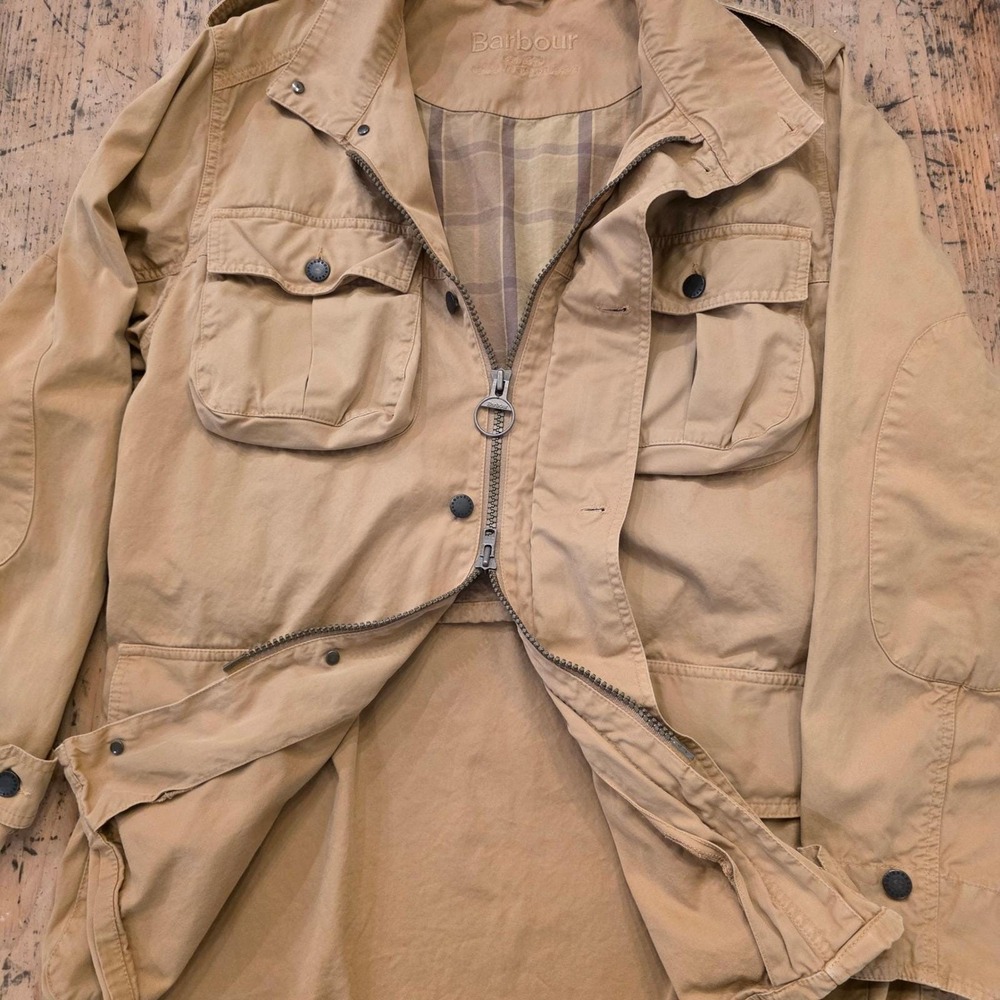 Vtg BARBOUR Men's L Washed Twill Trooper Field Jacket Tan Rugged Preppy‎ Utility - Picture 5 of 14